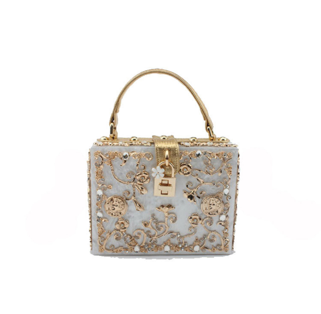 Metal Flower Engraved Box Purse (PRE ORDER)