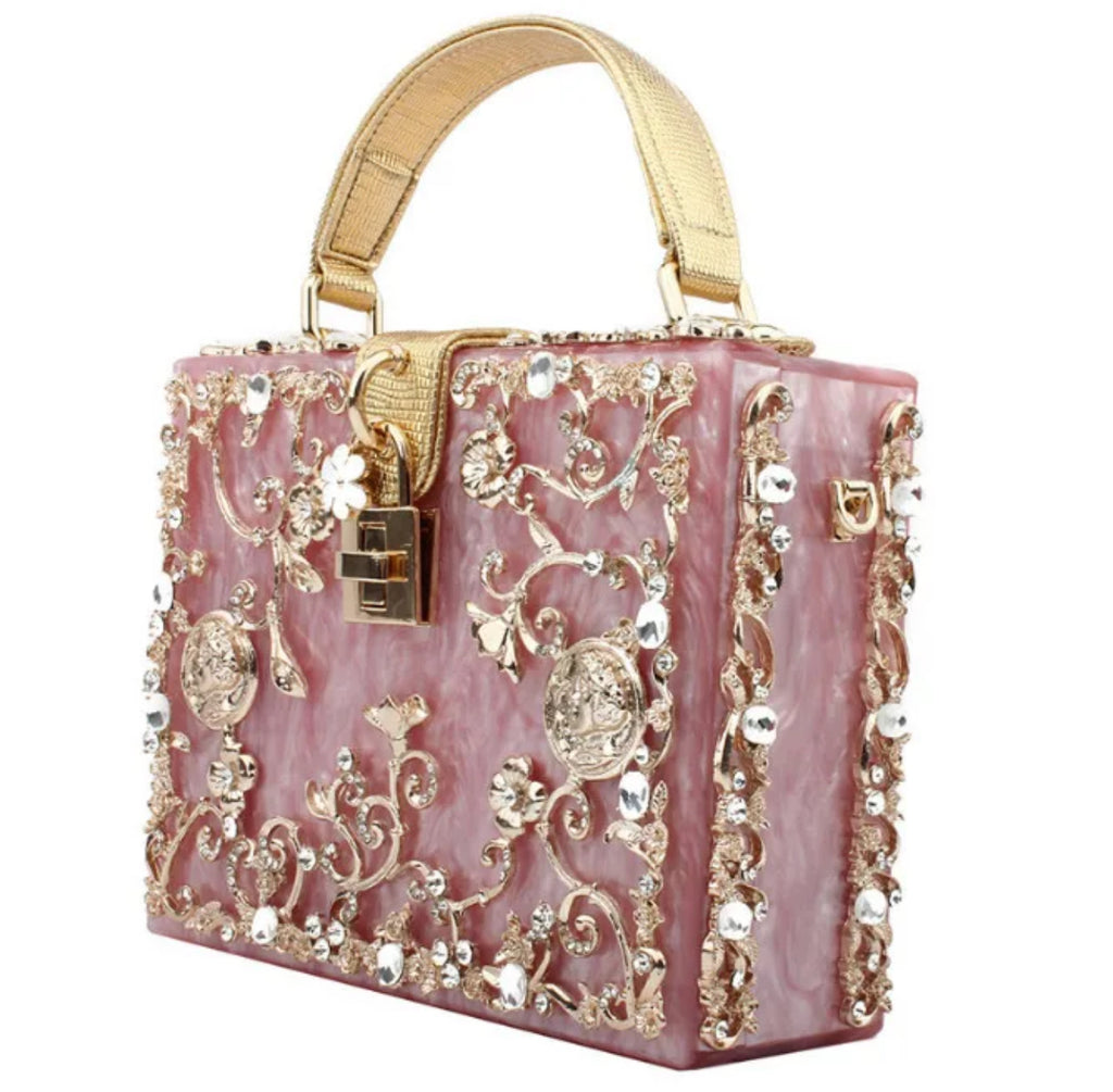 Metal Flower Engraved Box Purse (PRE ORDER)