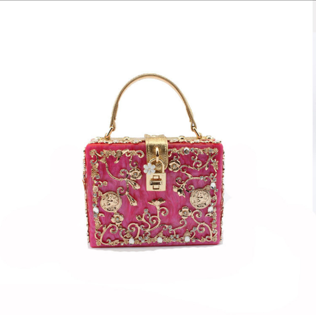 Metal Flower Engraved Box Purse (PRE ORDER)