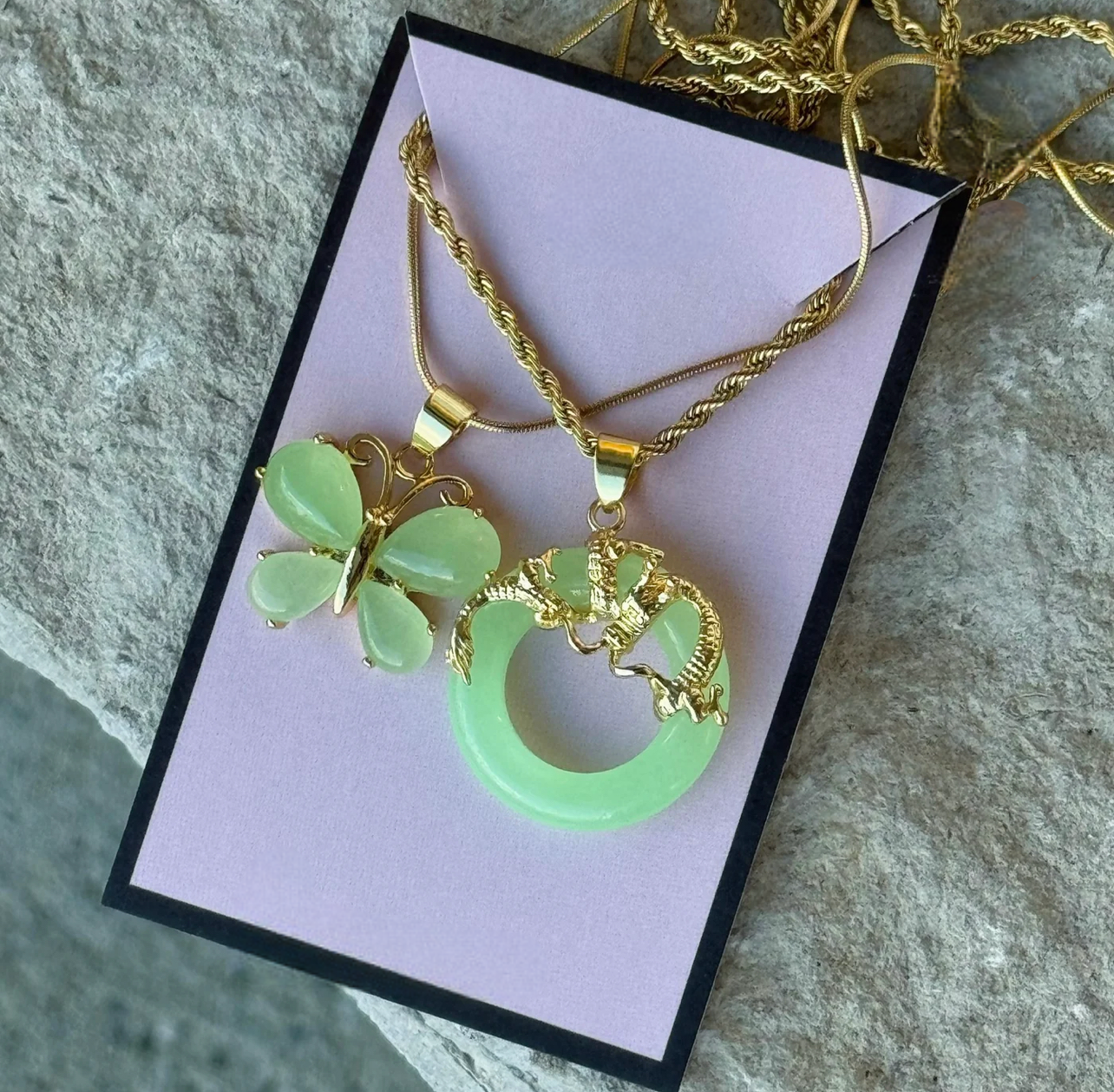 Light Green Dragon Butterfly Jade Set