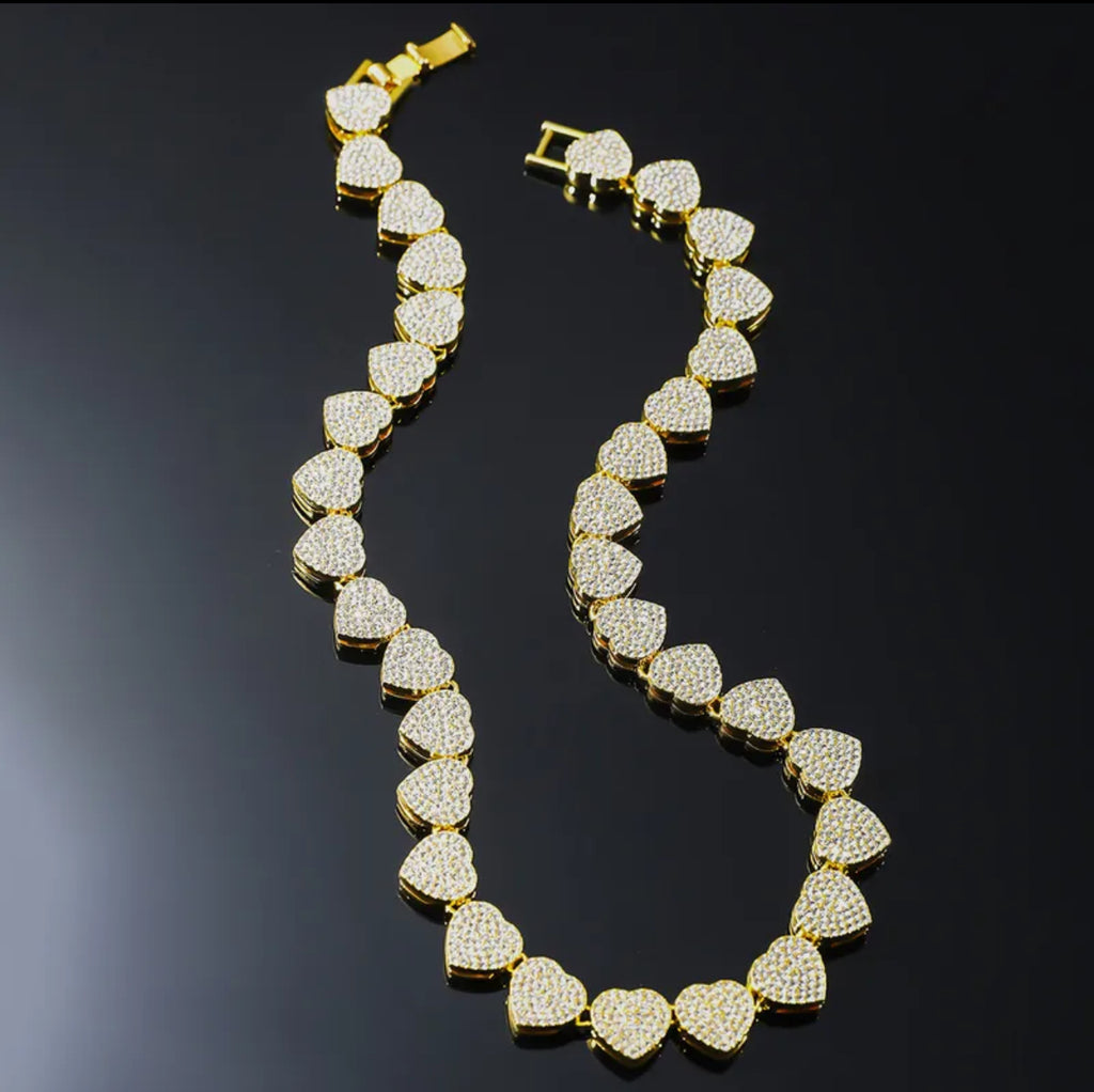 Blinged Out Heart Shaped Bracelet & Necklace Set