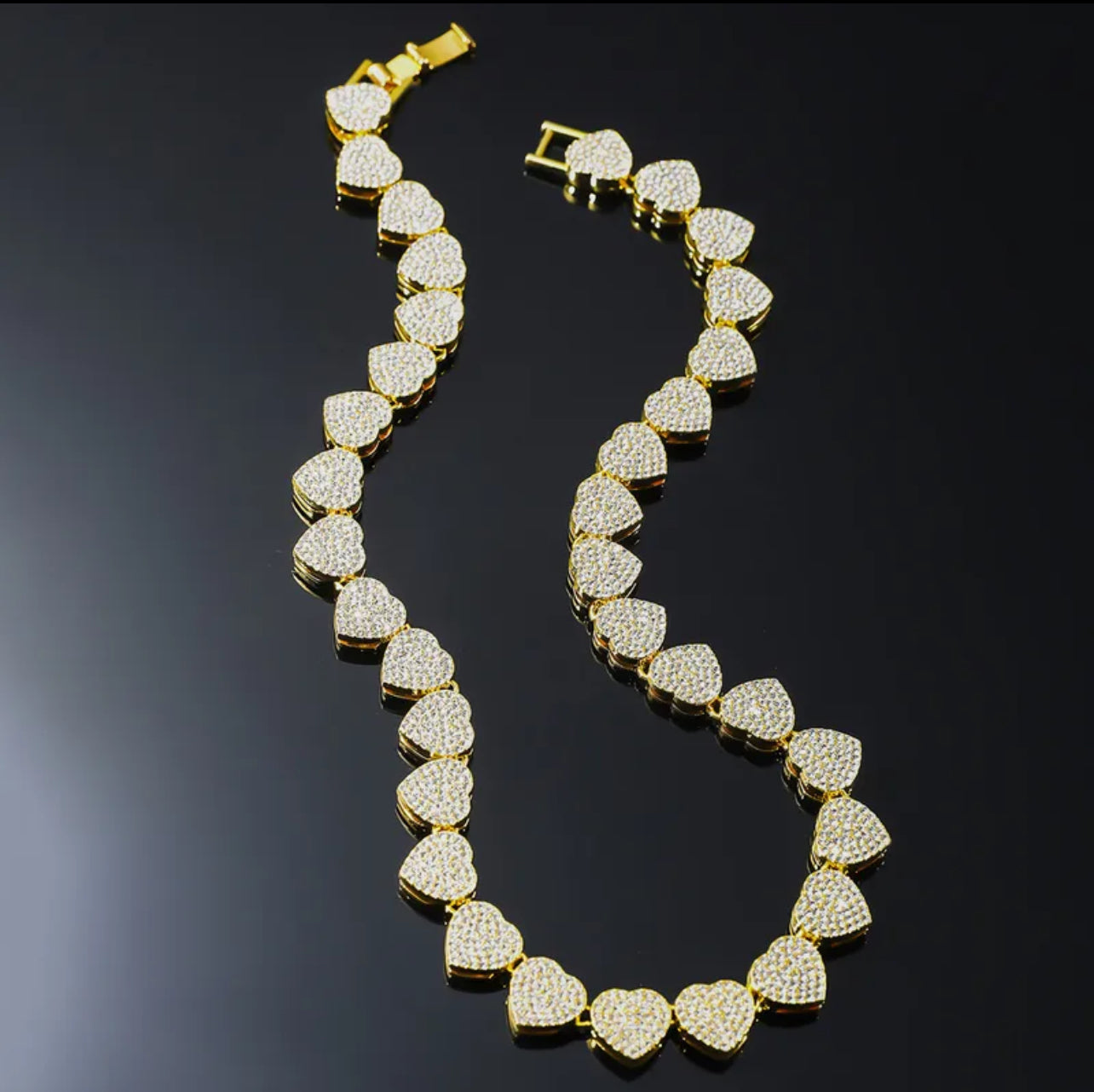 Blinged Out Heart Shaped Bracelet & Necklace Set