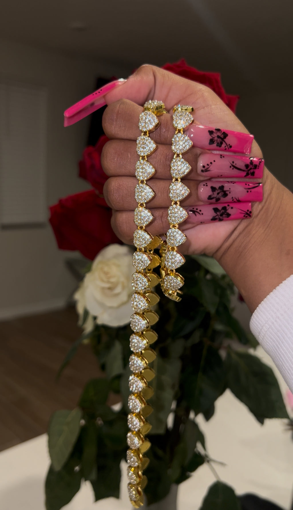 Blinged Out Heart Shaped Bracelet & Necklace Set