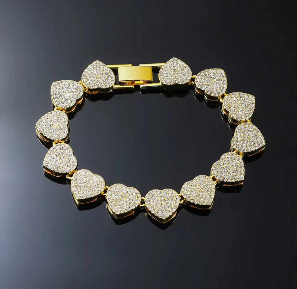 Blinged Out Heart Shaped Bracelet & Necklace Set