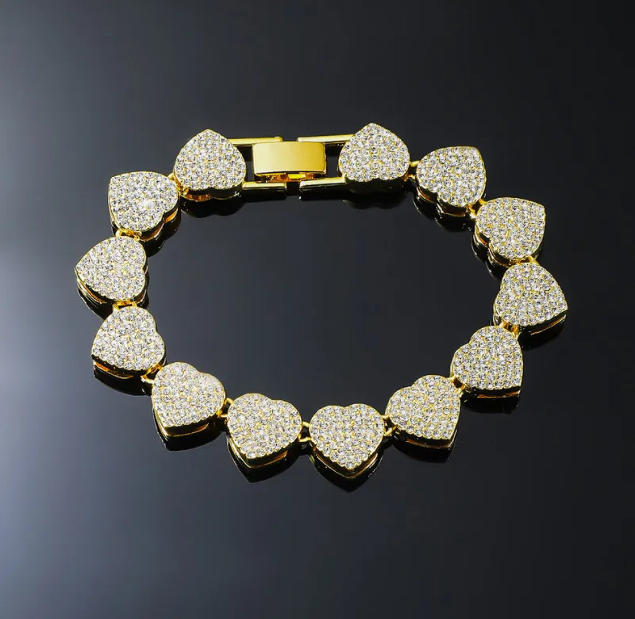 Blinged Out Heart Shaped Bracelet & Necklace Set